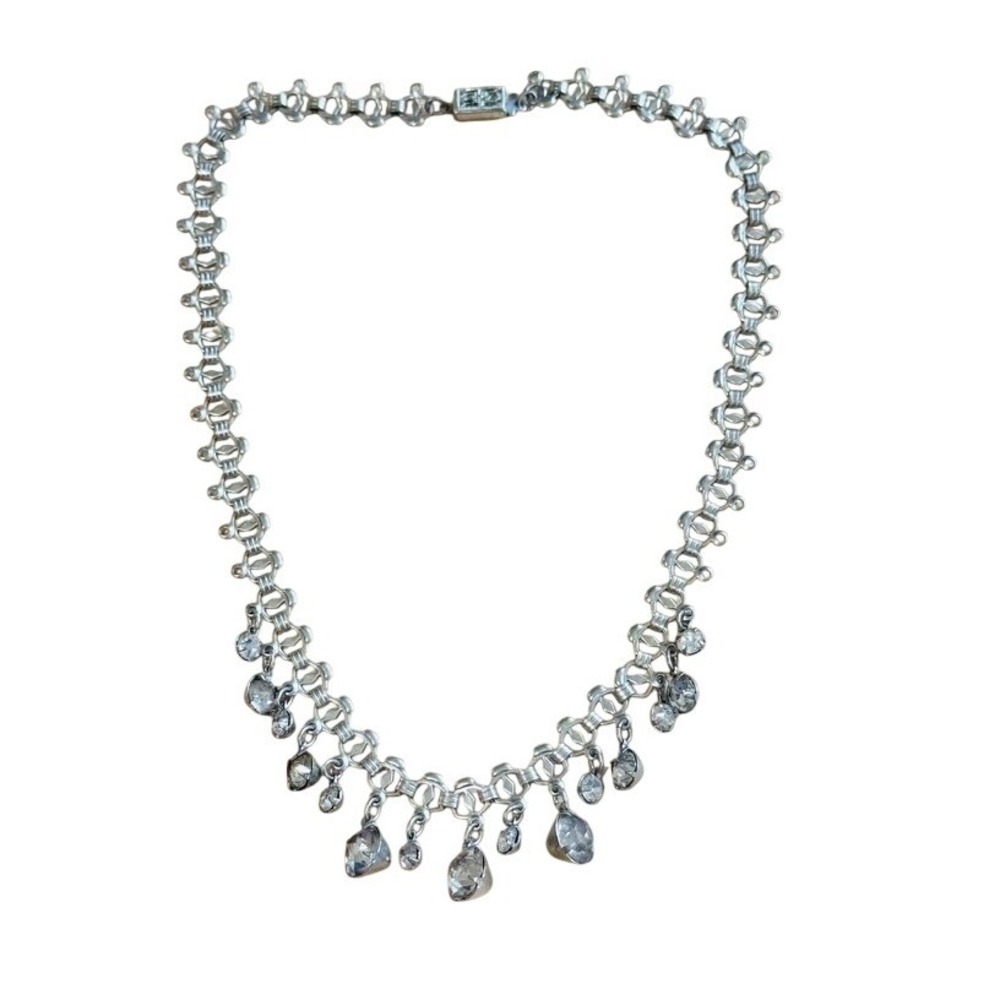 VTG Regency style Regal choker necklace Crystal Rhinestone Fringe Bookchain